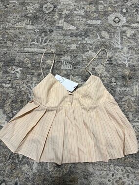 Zara Cream Pinstripe Pleated Spaghetti Strap Bustier Top